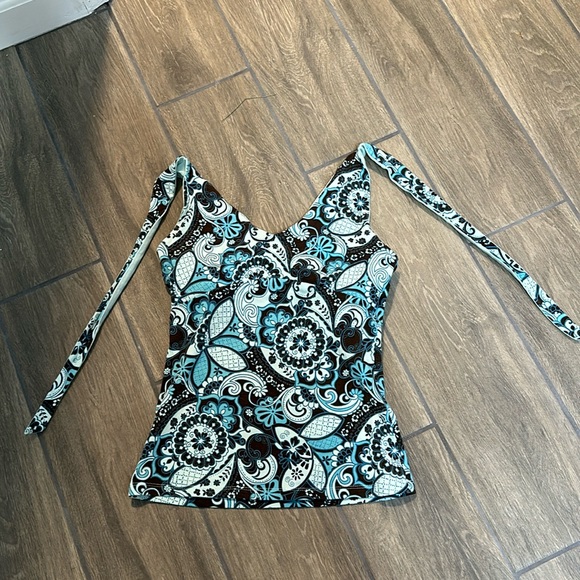 Ann Taylor XS halter top. Brown, teal & light blue. Breast is lined. String tie - Picture 1 of 5